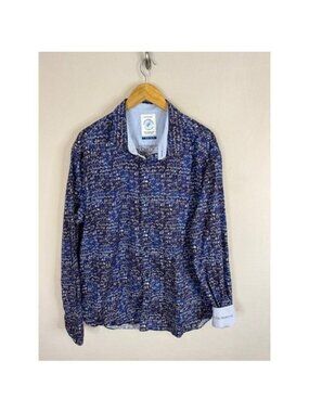 A Fish Named Fred Mens Bicycle Print Button Down Shirt Navy Blue 3XL Long Sleeve